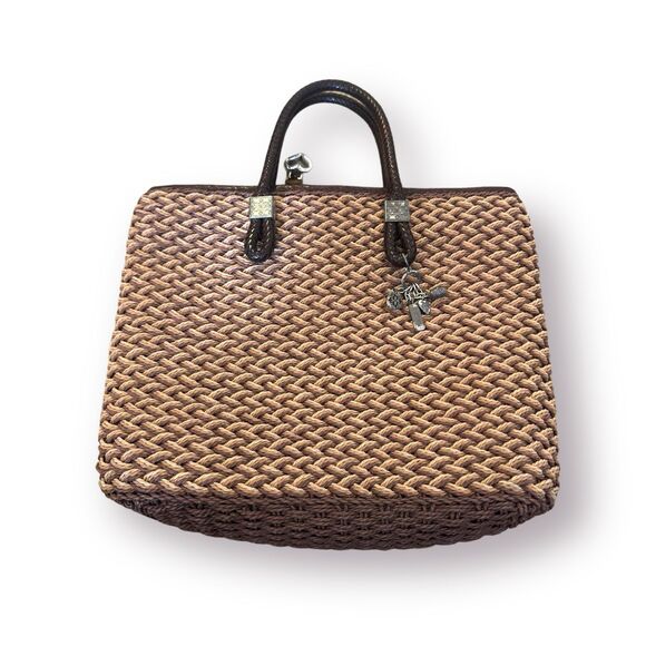 Brighton Handbag Basket Weave Tote Brown Beige‎ Braided Handles purse - Picture 1 of 6